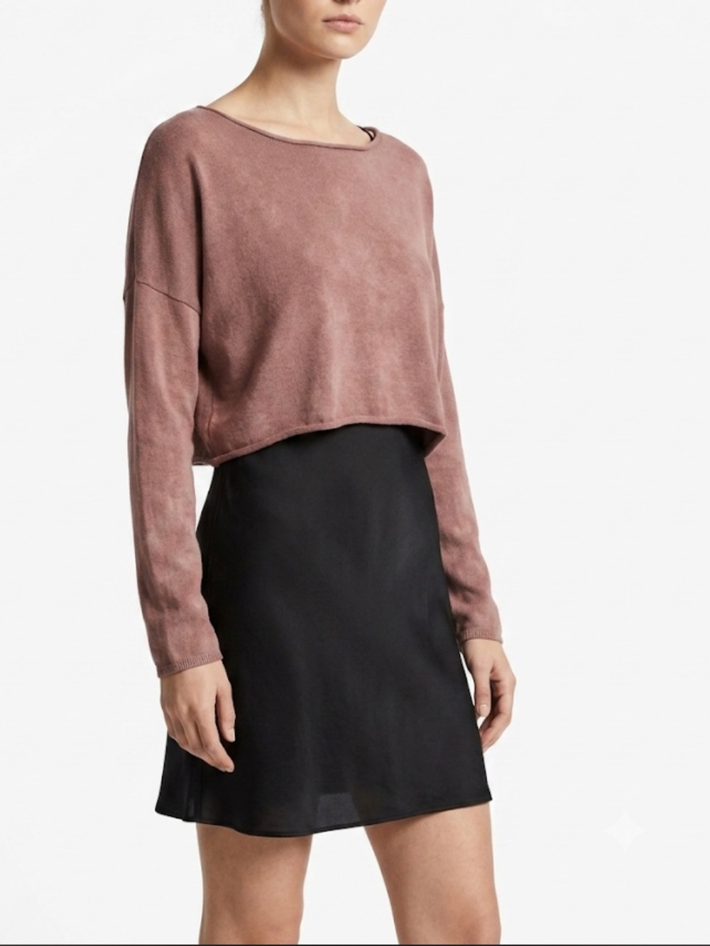 OAK + FORT Mauve Pink Clay Rose Knit Cropped Sweater Rolled Hem Size Small